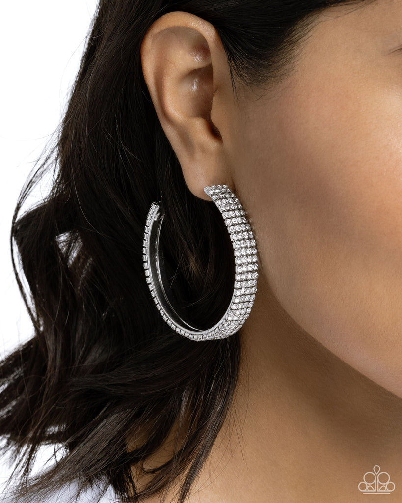 Stacked Symmetry - White(Silver) Hoop Earrings Paparazzi Accessories