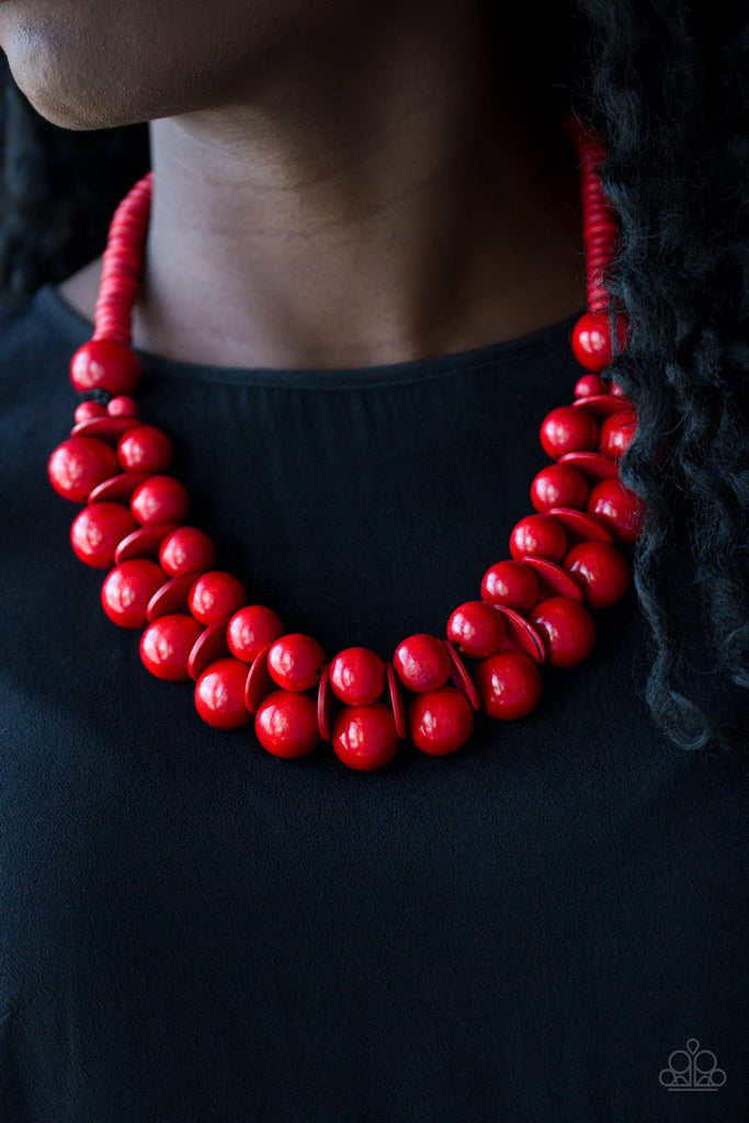 Caribbean Cover Girl - Red  Wood Necklace Paparazz