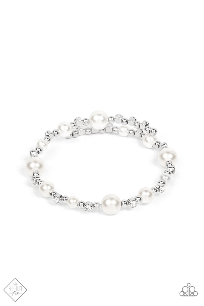 Chicly Celebrity - White Pearl Coil Bracelet Paparazzi