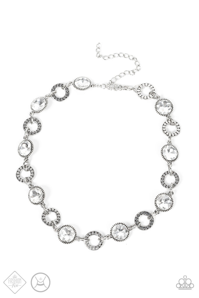 Rhinestone Rollout - White (Silver) Necklace 