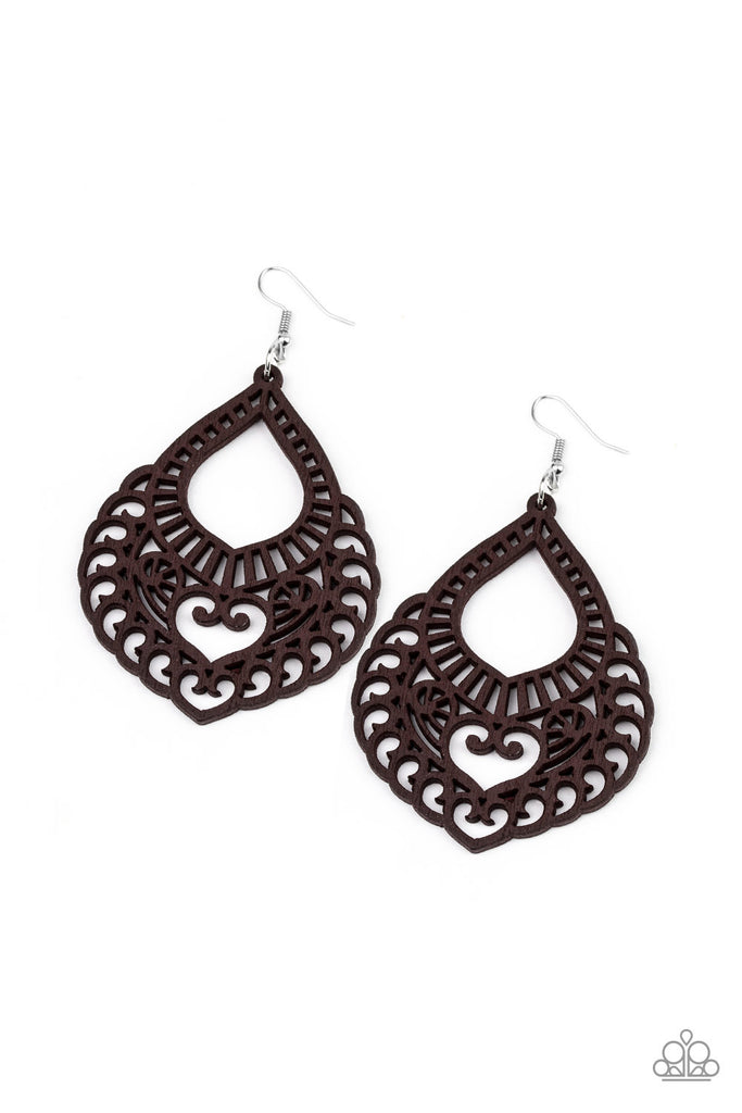 If You WOOD Be So Kind - Brown Wood Earring-Paparazzi Accessories