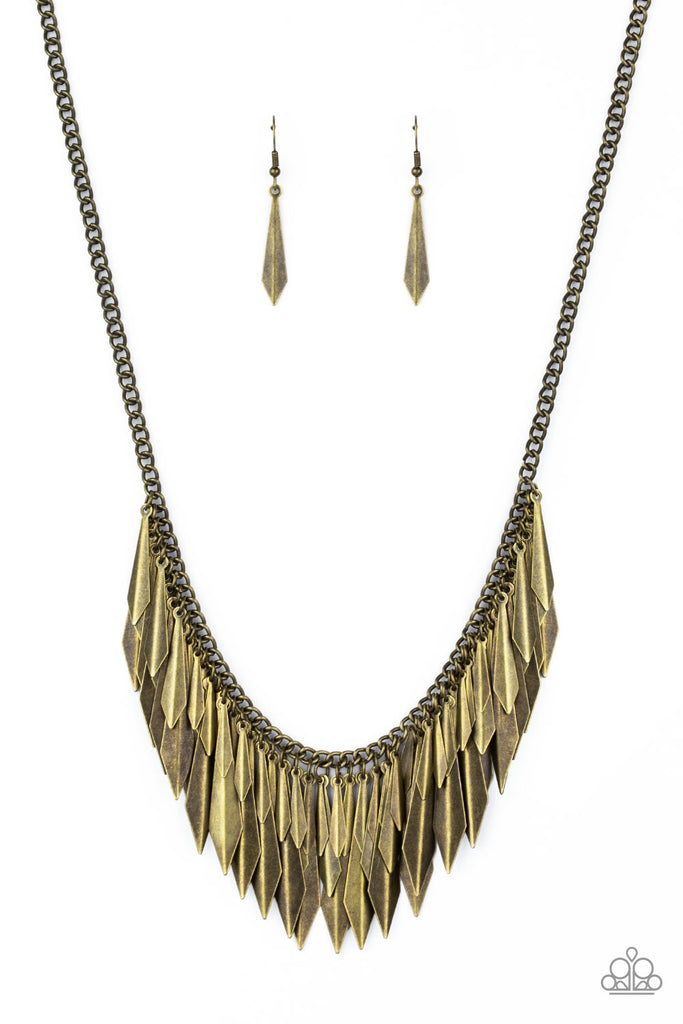 ﻿The Thrill-Seeker - Brass Necklace Paparazzi  