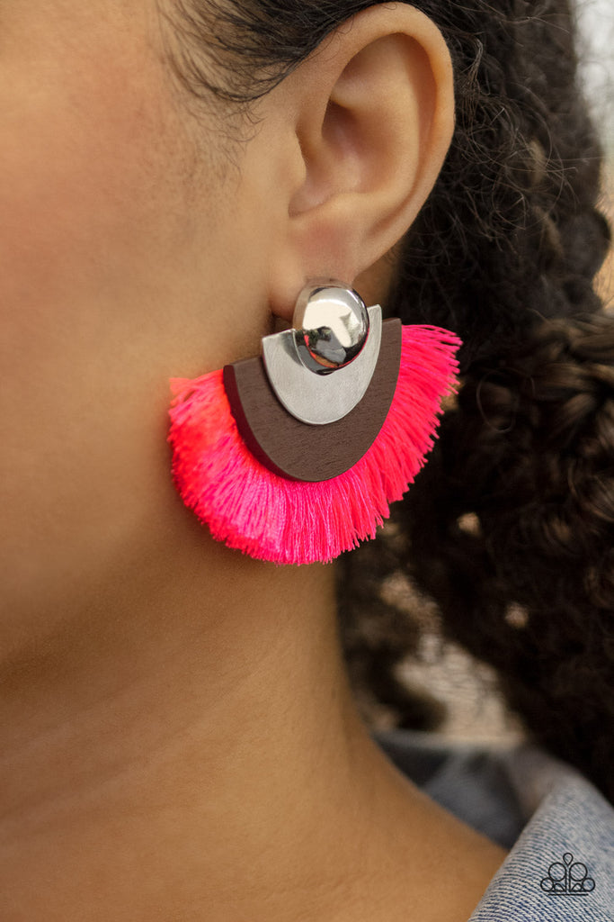 Fan the FLAMBOYANCE - Pink Earrings Paparazzi Accessories