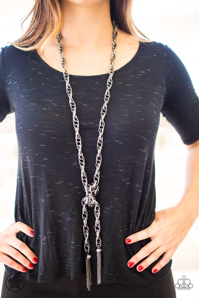 SCARFed for Attention Necklace - Gunmetal-Paparazzi Accessories