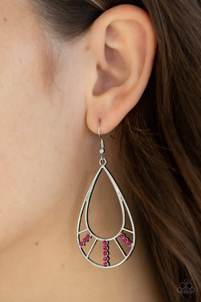 Line Crossing Sparkle - Pink Earring-Paparazzi Accessories