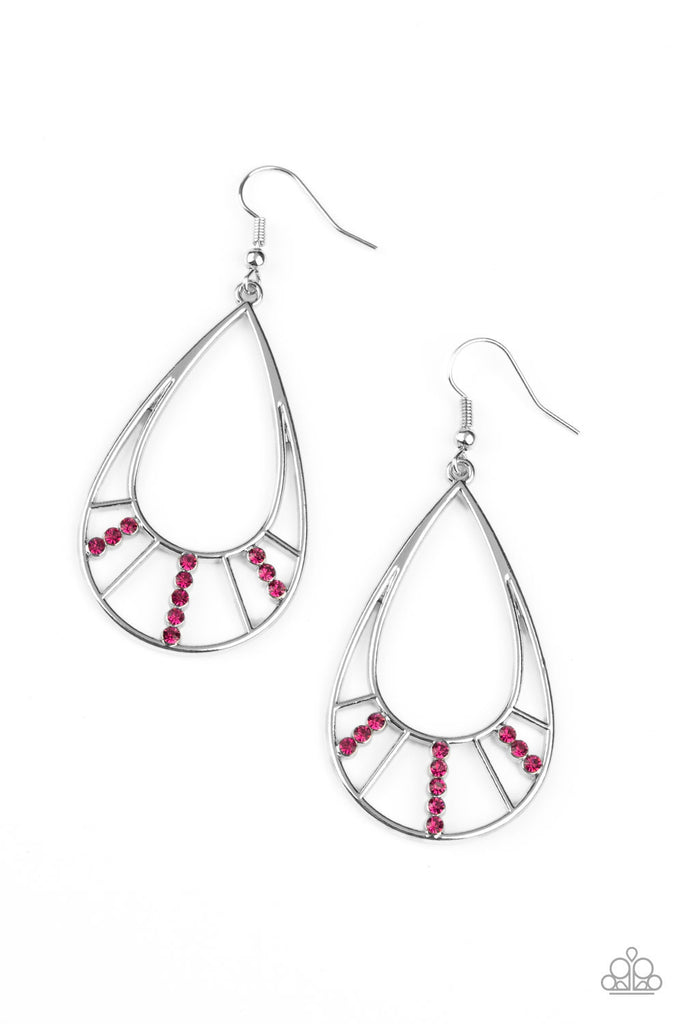 Line Crossing Sparkle - Pink Earring-Paparazzi Accessories