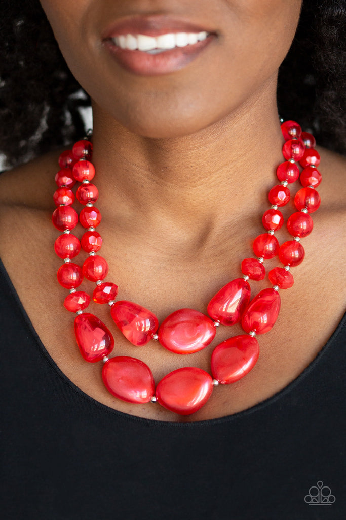 Beach Glam - Red Necklace-Paparazzi Accessories