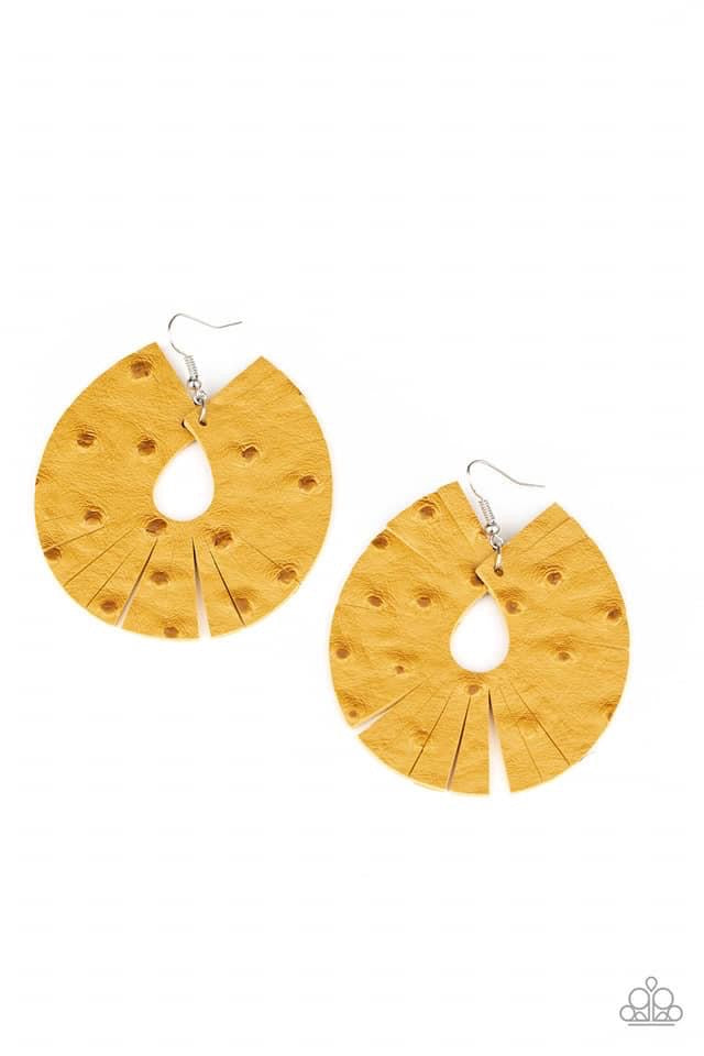 Palm Islands - Yellow Leather Earrings Paparazzi